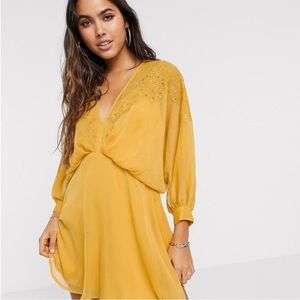 Marigold V-Neck dress with embroidered detail. ASOS, size 8